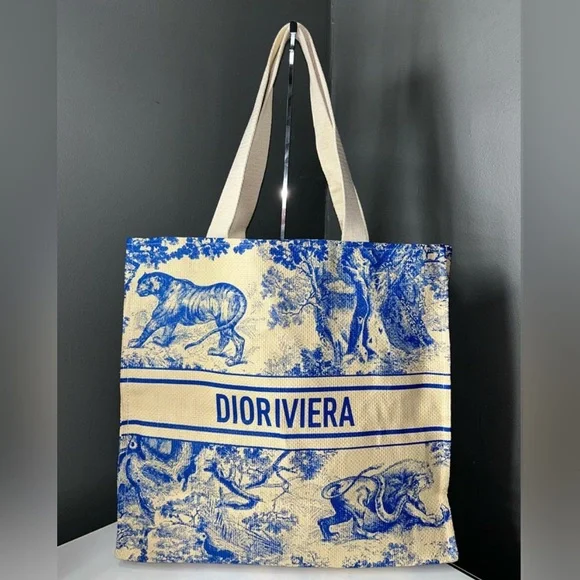 Christian Dior GWP Blue Dioriviera Straw Tote Bag - Picture 6 of 11